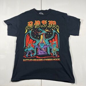 Wizard of Barge BDSM Graphic T Shirt Dragons Swords Magic Tee Men's Size L Black